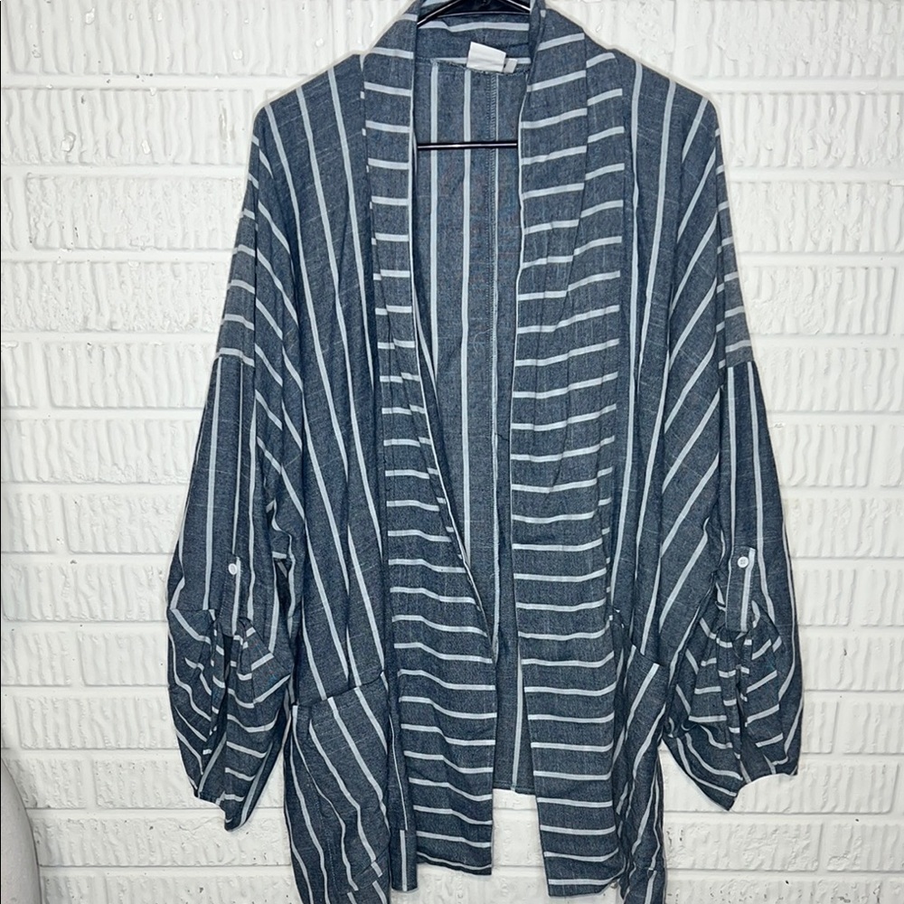 Suzanna Betro Striped Blue and White Kimono Cardigan